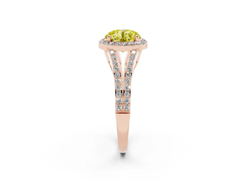 Round Halo Engagement Ring Setting for a Fancy Yellow Lab-Grown Diamond | Pave Split Shank | Rose Gold