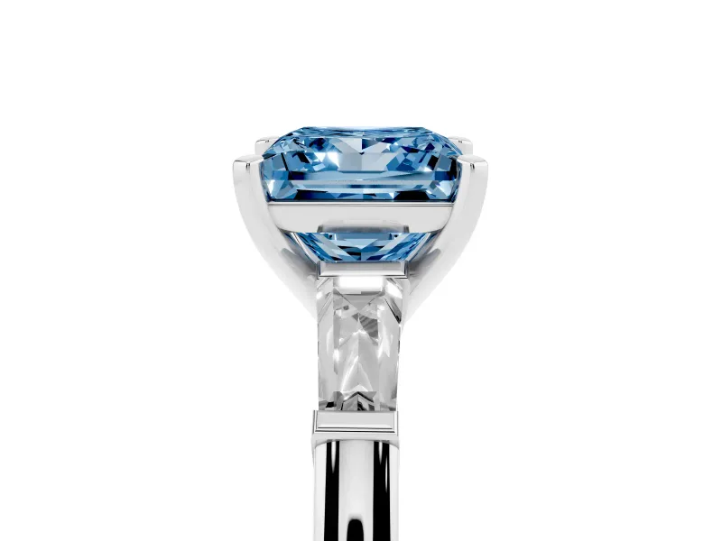 Princess Cut Baguette Engagement Ring Setting for a Fancy Blue Lab-Grown Diamond | Platinum