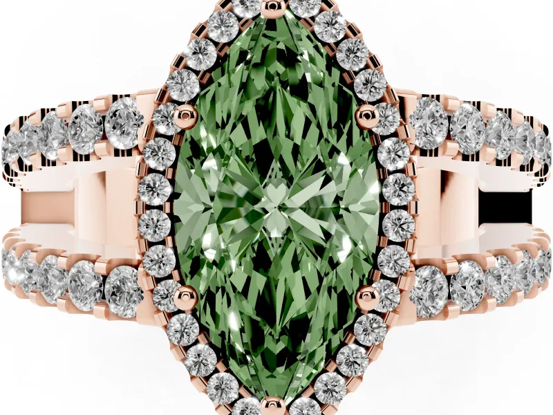 Marquise Halo Split Shank Engagement Ring Setting for a Fancy Green Lab-Grown Diamond | Rose Gold