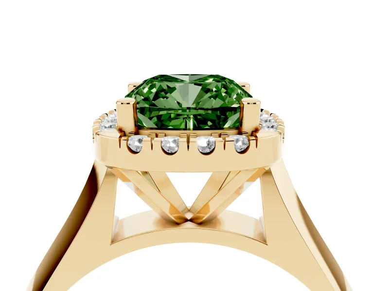 Cushion Cut Halo Engagement Ring Setting for a Fancy Green Lab-Grown Diamond | Square Profile Band | Yellow Gold