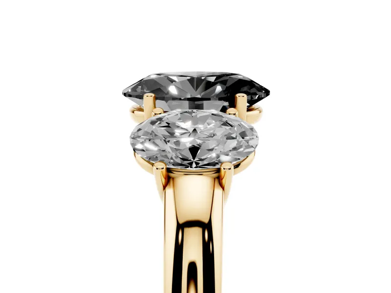 Oval Three Stone Engagement Ring Setting for a Black Center | Matching Side Stones | Yellow Gold