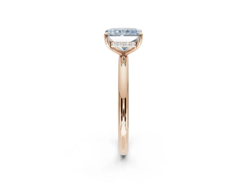 Radiant Cut Hidden Halo Ring Setting for a Fancy Blue Lab-Grown Diamond | Rose Gold
