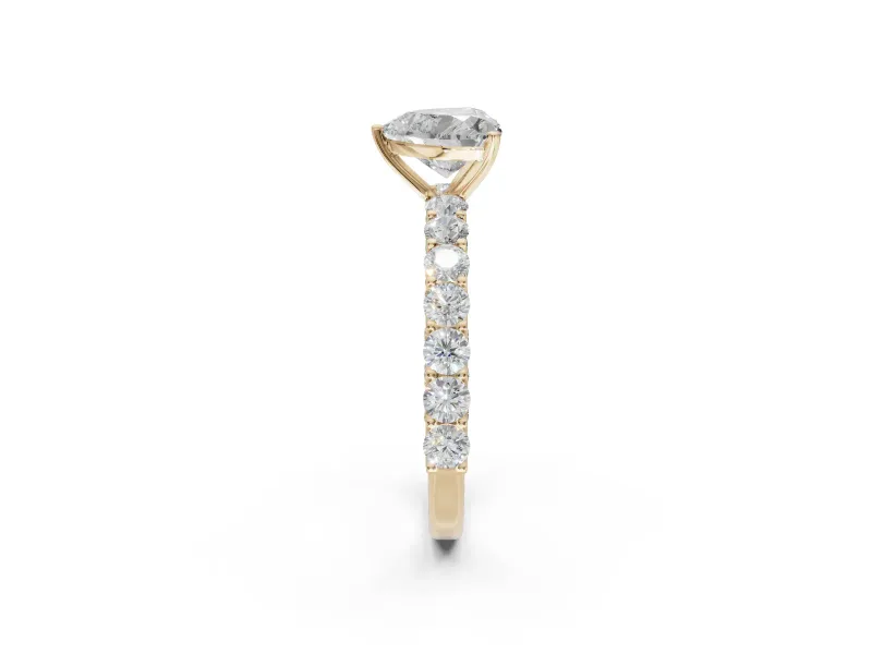 Heart-Shaped Shared Prong Engagement Ring Setting | Two-Row Band | Yellow Gold