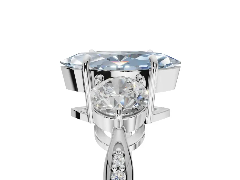 Marquise Three Stone Engagement Ring Setting for a Fancy Blue Lab-Grown Diamond | Tapered Pave Band | White Gold