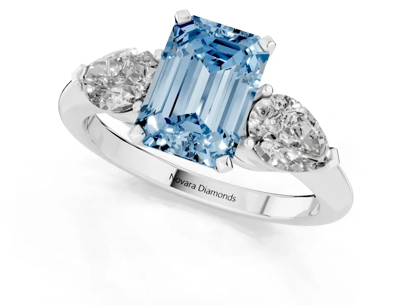 Emerald Cut 3-Stone Engagement Ring Setting for a Fancy Blue Lab-Grown Diamond | Sterling Silver