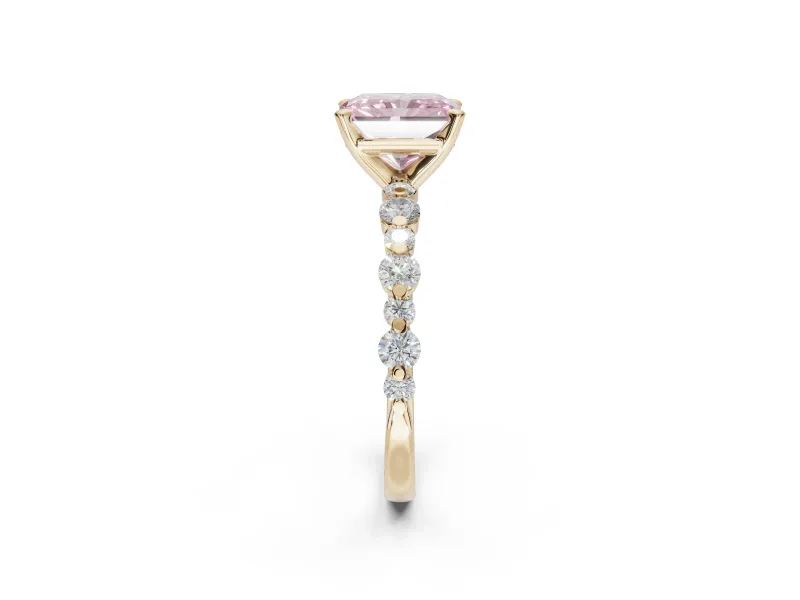 Radiant Cut Pavé Engagement Ring Setting for a Fancy Pink Lab-Grown Diamond | Alternating Accents | Yellow Gold