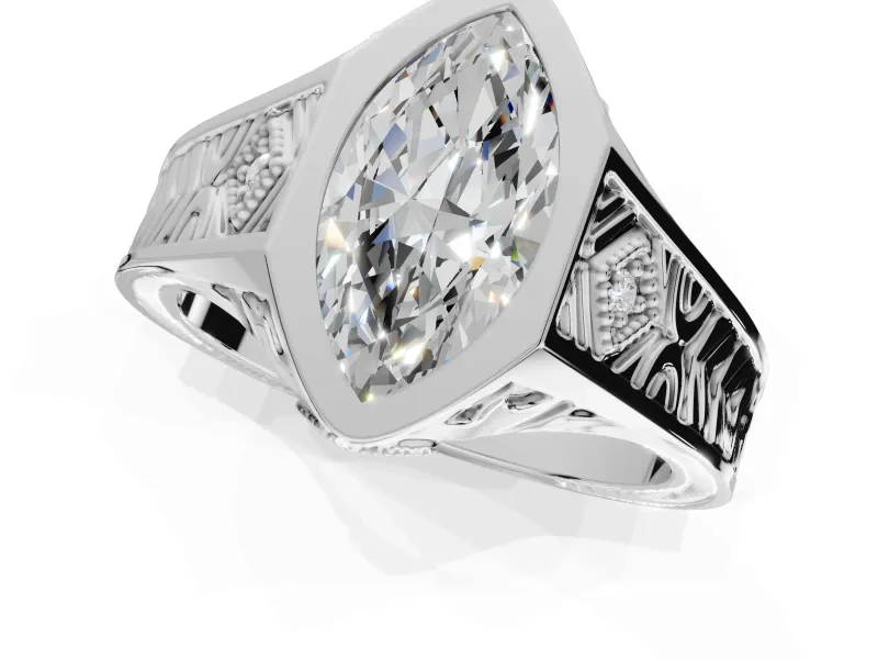 Marquise Vintage Bezel Engagement Ring Setting | Engraved Band | Sterling Silver