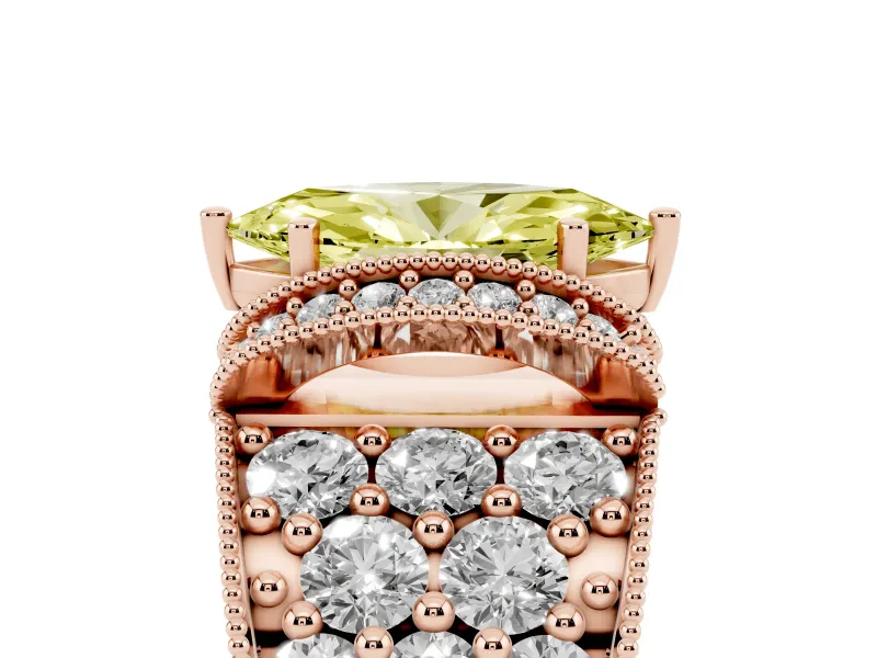 Marquise Vintage Pave Engagement Ring Setting for a Fancy Yellow Lab-Grown Diamond | Milgrain Edges | Rose Gold