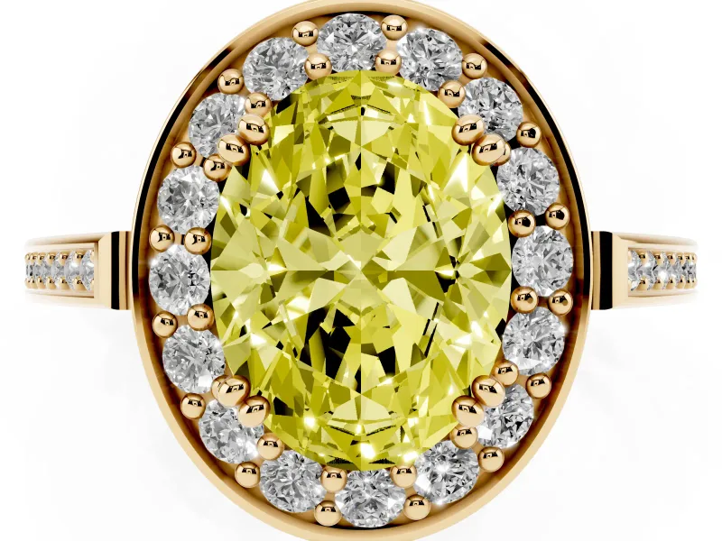 Oval Halo Engagement Ring Setting for a Fancy Yellow Lab-Grown Diamond | Polished Halo Rim | Yellow Gold