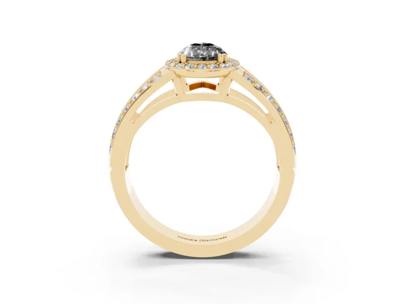 Pear-Shaped Halo Engagement Ring Setting for a Black Center | Two-Row Pavé Split Shank | Yellow Gold