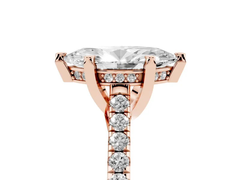 Marquise Hidden Halo Pave Engagement Ring Setting | Claw Prongs | Rose Gold