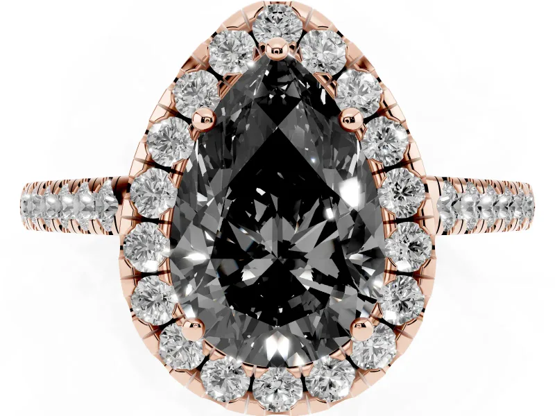 Pear-Shaped Halo Engagement Ring Setting for a Black Center | Pavé Shoulders | Rose Gold