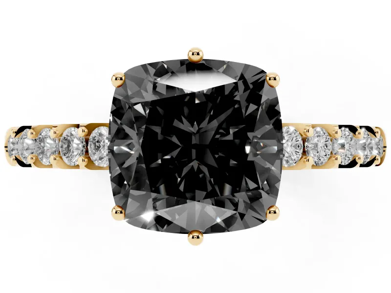 Cushion Cut Hidden Halo Engagement Ring Setting for a Black Center | Yellow Gold