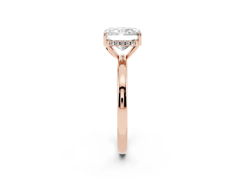 Radiant Cut Hidden Halo Solitaire Engagement Ring Setting | Thin Wire Band | Rose Gold