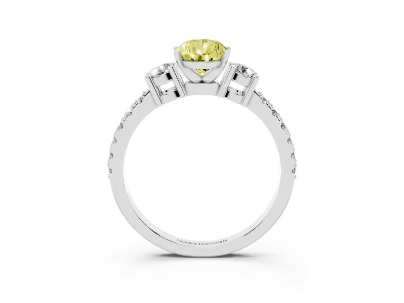 Pear-Shaped Three Stone Engagement Ring Setting for a Fancy Yellow Lab-Grown Diamond | Pavé Band | Sterling Silver