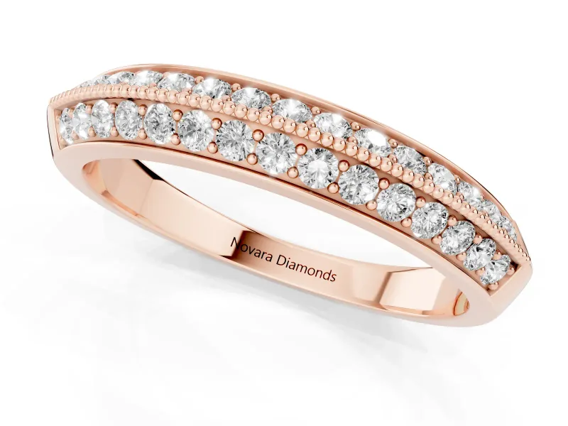 Round Diamond Double Row Pavé Band Set in Rose gold with Shared Prong Setting