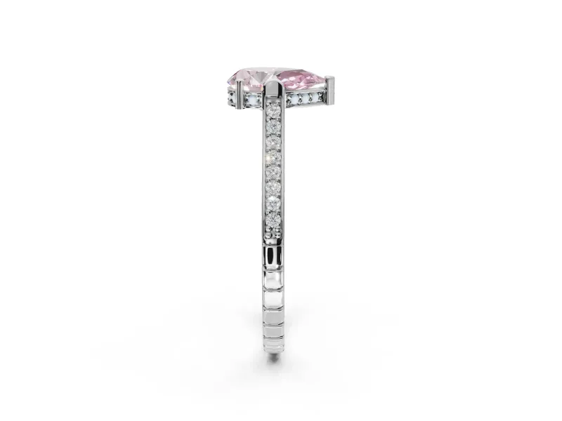Pear-Shaped Vintage Cathedral Engagement Ring Setting for a Fancy Pink Lab-Grown Diamond | Carved Band | Sterling Silver