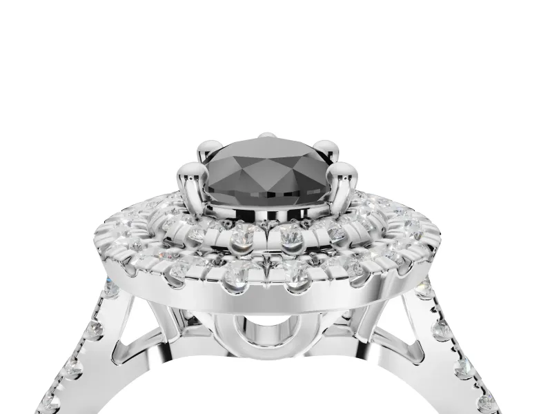 Fancy Black Pear-Shaped Lab-Grown Diamond Double Halo Statement Ring Set in White Gold with Pavé Band