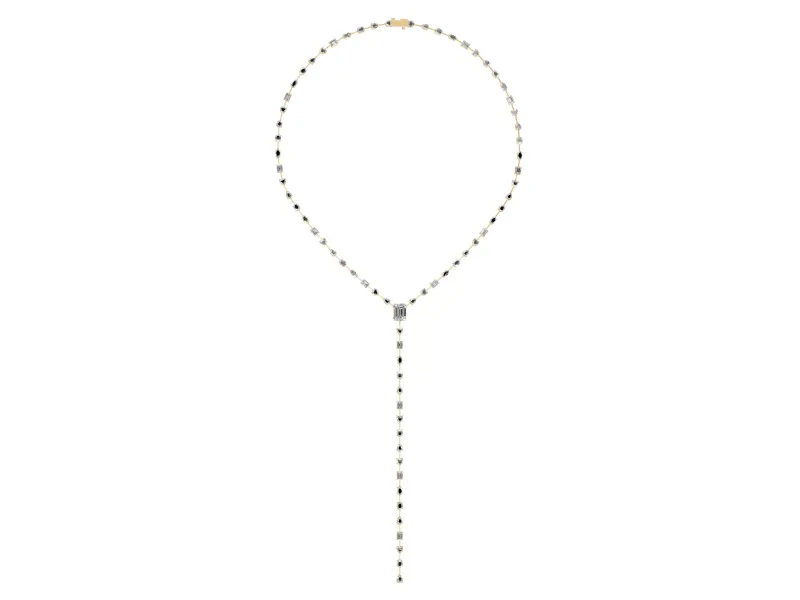 Mixed Shape Lab-Grown Diamond Station Lariat Necklace | Emerald Cut Focal Stone | Yellow Gold