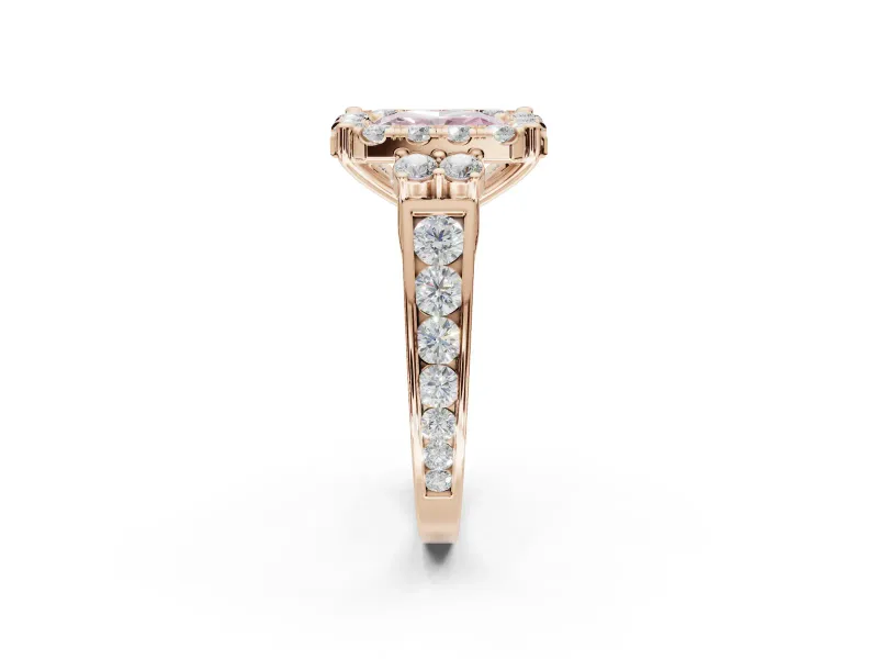 Radiant Cut Halo Engagement Ring Setting for a Fancy Pink Lab-Grown Diamond | Graduated Channel Band | Rose Gold