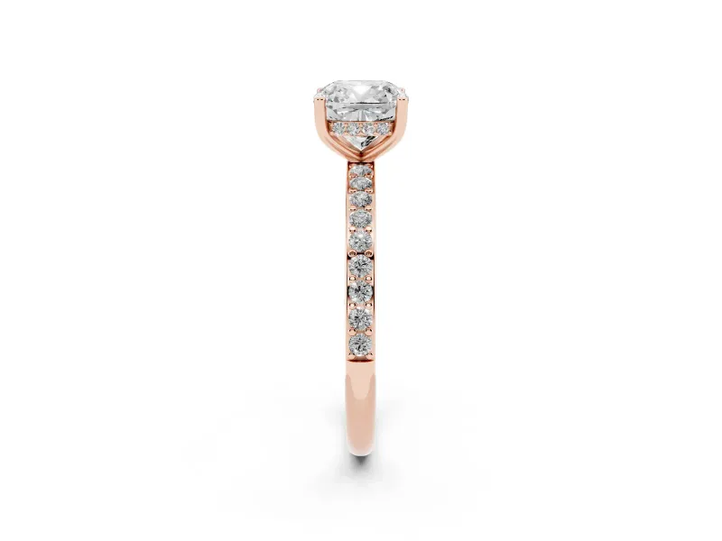 Cushion Cut Hidden Halo Pavé Engagement Ring Setting | Micro Pavé Band | Rose Gold