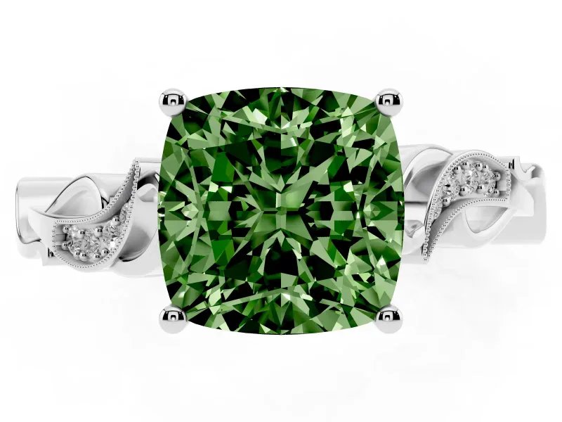 Cushion Cut Vine Engagement Ring Setting for a Fancy Green Lab-Grown Diamond | White Gold