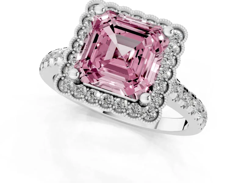 Asscher Cut Halo Engagement Ring Setting for a Fancy Pink Lab-Grown Diamond | Sterling Silver - Design NV-24763