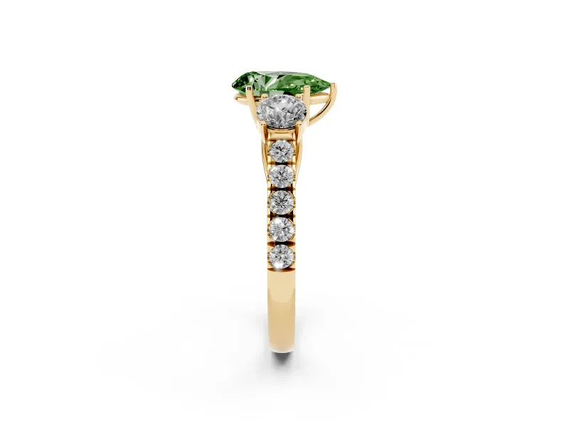 Pear-Shaped Engagement Ring Setting for a Fancy Green Lab-Grown Diamond | Three Stone | Yellow Gold