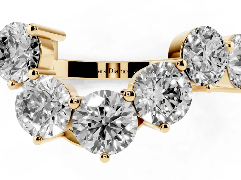 Round Diamond Curved Cluster Band Set in Yellow gold with Split Shank and Prong Setting