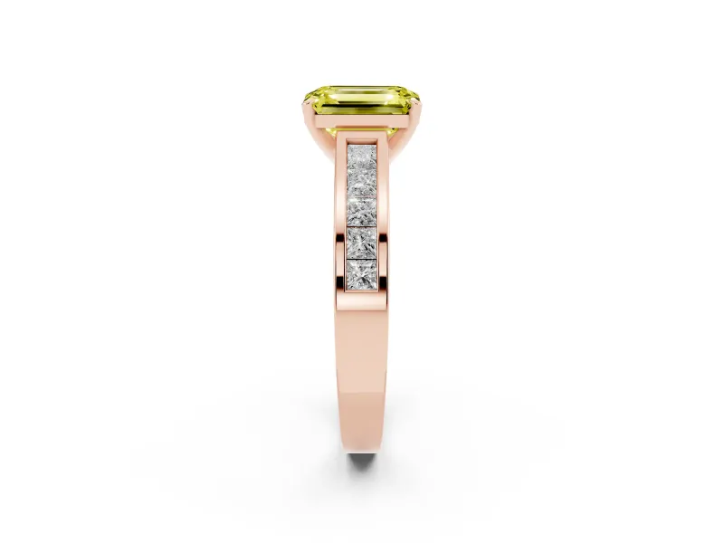 Emerald Cut Channel Engagement Ring Setting for a Fancy Yellow Lab-Grown Diamond | Rose Gold