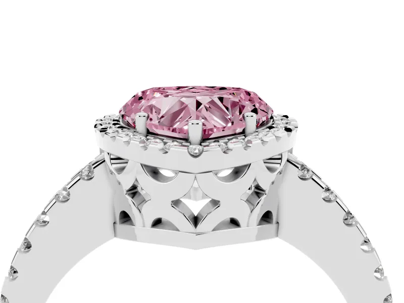 Heart-Shaped Pave Halo Engagement Ring Setting for a Fancy Pink Lab-Grown Diamond | Platinum