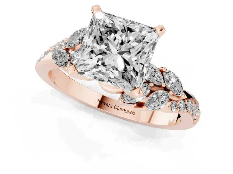 Princess Cut Diamond Solitaire Ring Set in Rose gold with Marquise Twist Band and Prong Setting