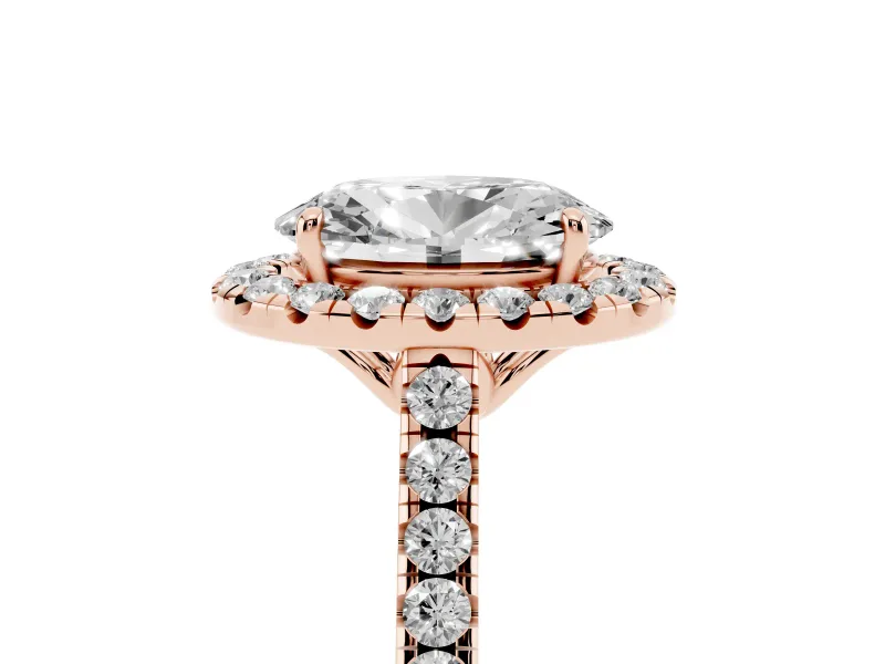 Oval Raised Halo Engagement Ring Setting | Pave Band | Rose Gold