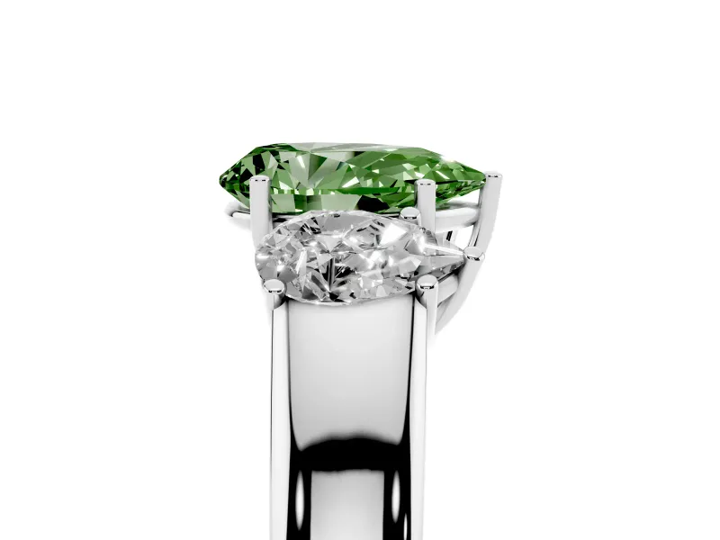 Pear-Shaped 3 Stone Engagement Ring Setting for a Fancy Green Lab-Grown Diamond | White Gold