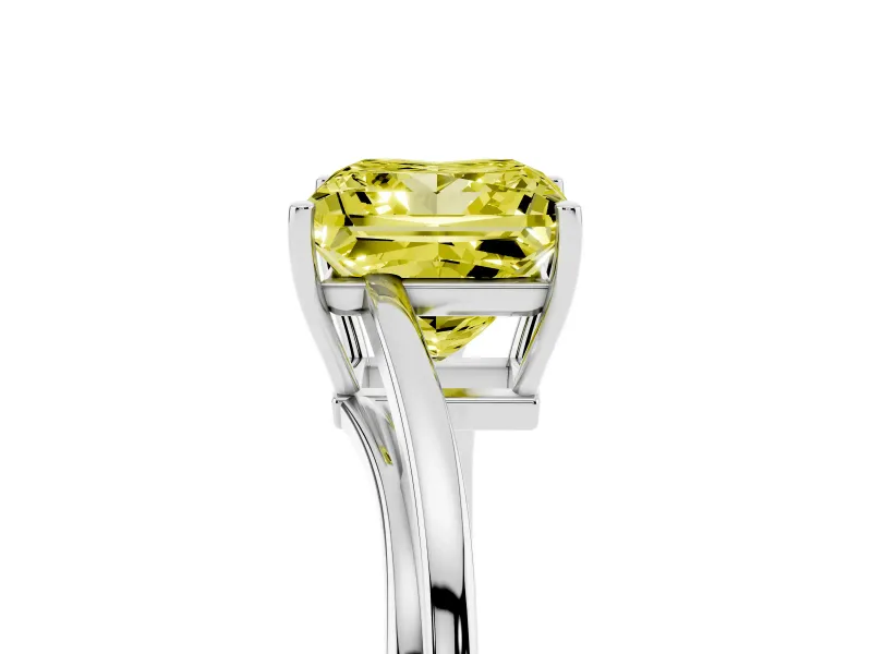 Fancy Yellow Princess Cut Diamond Solitaire Twist Band Ring Set in Platinum with Prong Setting