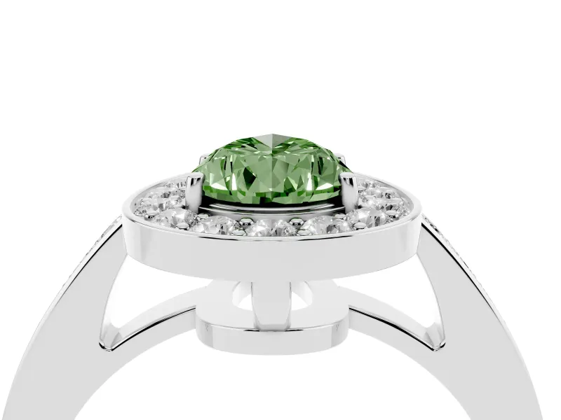 Fancy Green Pear Cut Diamond Halo Pavé Engagement Ring Set in Platinum with Bezel Setting