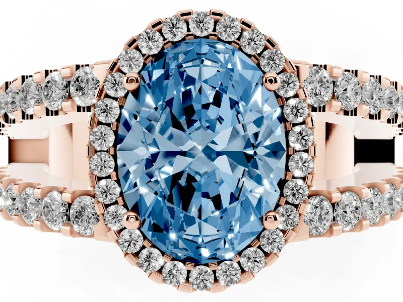 Oval Halo Split Shank Engagement Ring Setting for a Fancy Blue Lab-Grown Diamond | Rose Gold