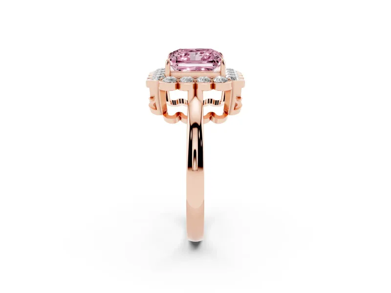 Princess Cut Scalloped Cluster Halo Engagement Ring Setting for a Fancy Pink Lab-Grown Diamond | Plain Band | Rose Gold