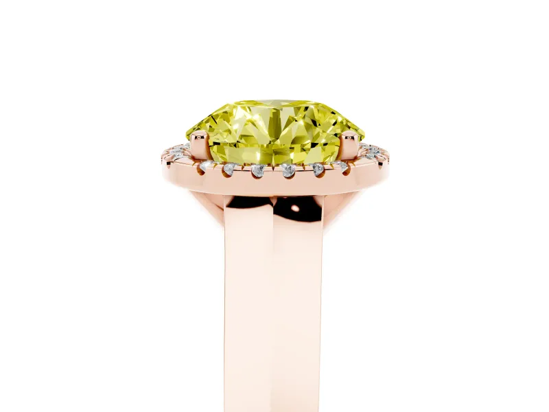 Round Knife-Edge Halo Engagement Ring Setting for a Fancy Yellow Lab-Grown Diamond | Rose Gold