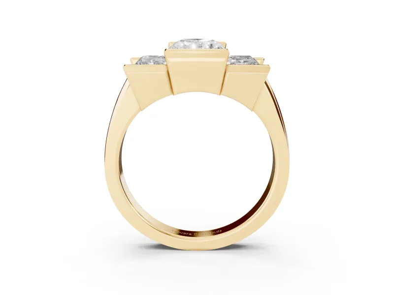 Radiant Cut Channel-Set Three Stone Engagement Ring Setting | Wide Flat Band | Yellow Gold