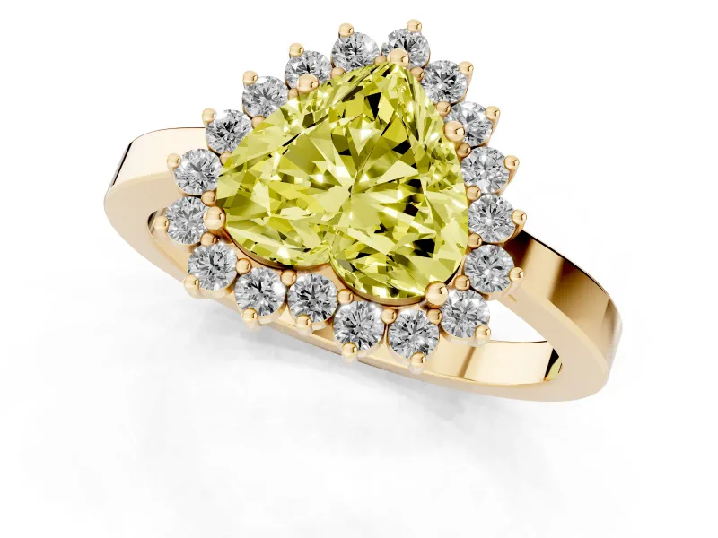 Heart-Shaped Scalloped Halo Engagement Ring Setting for a Fancy Yellow Lab-Grown Diamond | Flat Plain Band | Yellow Gold