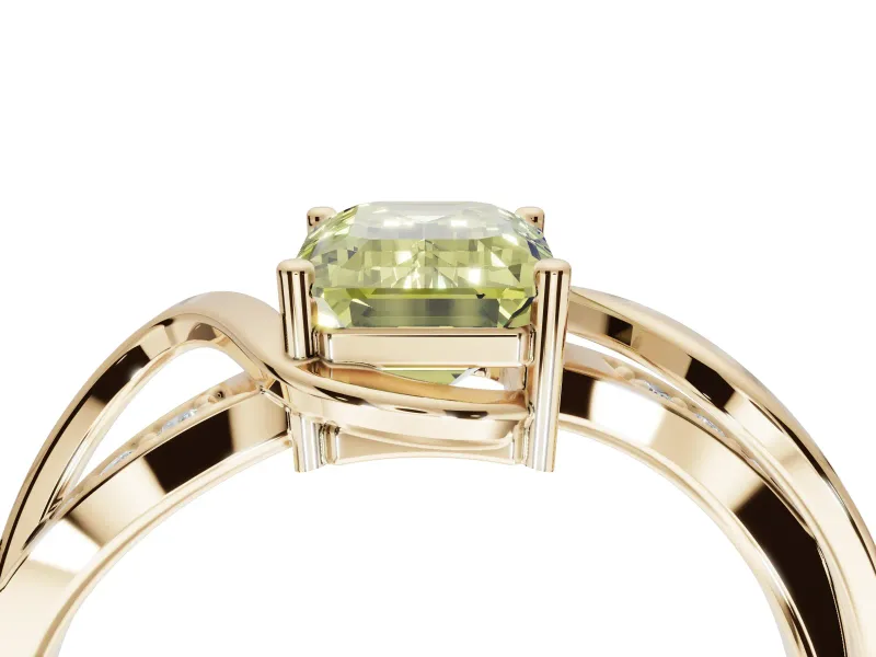 Emerald Cut Bypass Solitaire Engagement Ring Setting for a Fancy Yellow Lab-Grown Diamond | Pavé Strands | Yellow Gold