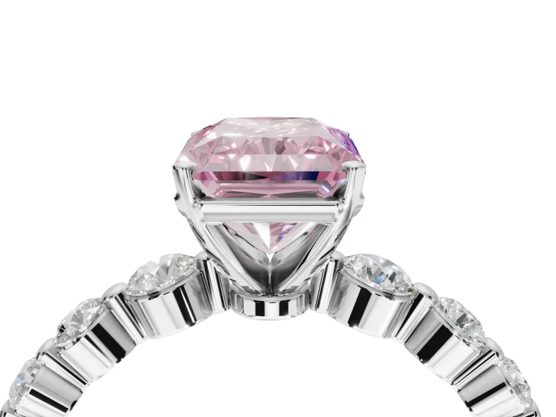 Radiant Cut Graduated Side Stone Engagement Ring Setting for a Fancy Pink Lab-Grown Diamond | Platinum