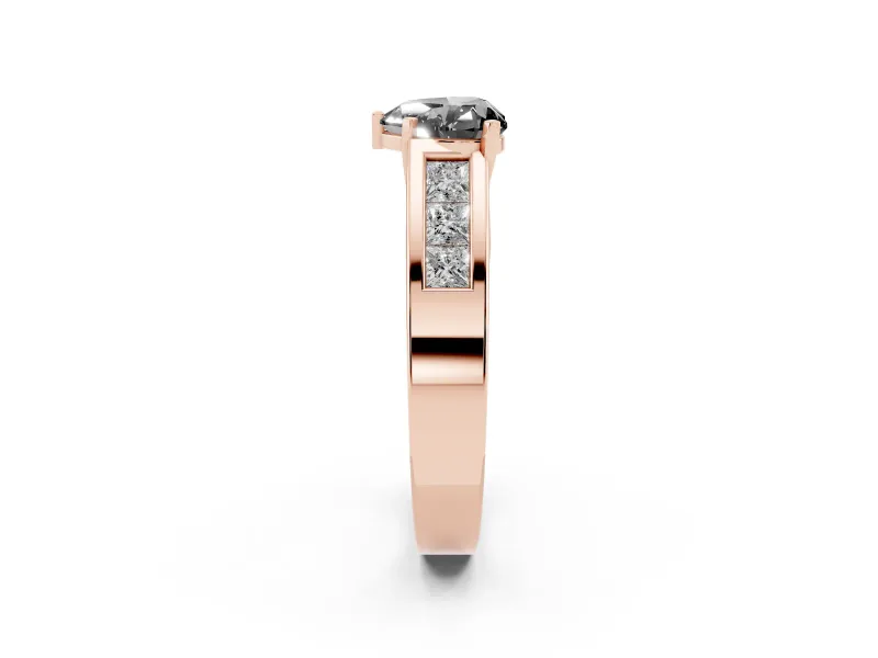 Heart-Shaped Channel-Set Engagement Ring Setting for a Black Center | Wide Band | Rose Gold