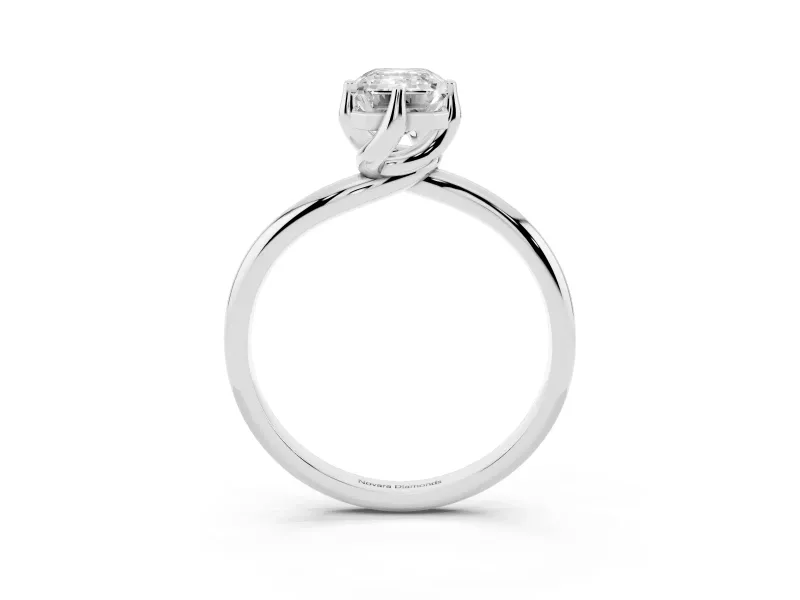 Emerald Cut Bypass Solitaire Engagement Ring Setting | Plain Polished Band | Sterling Silver