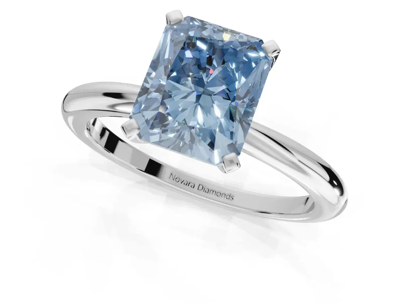 Radiant Cut Solitaire Engagement Ring Setting for a Fancy Blue Lab-Grown Diamond | Tapered Plain Band | White Gold