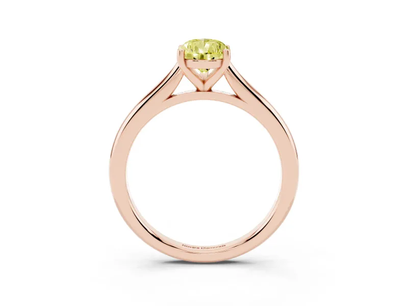 Fancy Yellow Pear Cut Diamond Solitaire Ring Set in Rose gold with Cathedral Band and Prong Setting