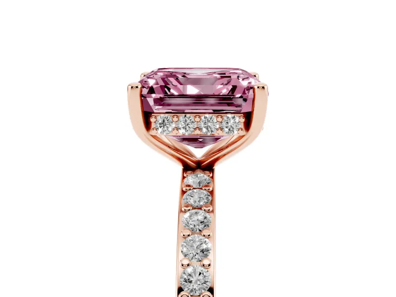 Asscher Cut Hidden Halo Engagement Ring Setting for a Fancy Pink Lab-Grown Diamond | Rose Gold