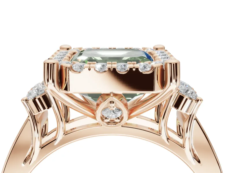 Asscher Cut Halo Engagement Ring Setting for a Fancy Green Lab-Grown Diamond | Graduated Channel Band | Rose Gold