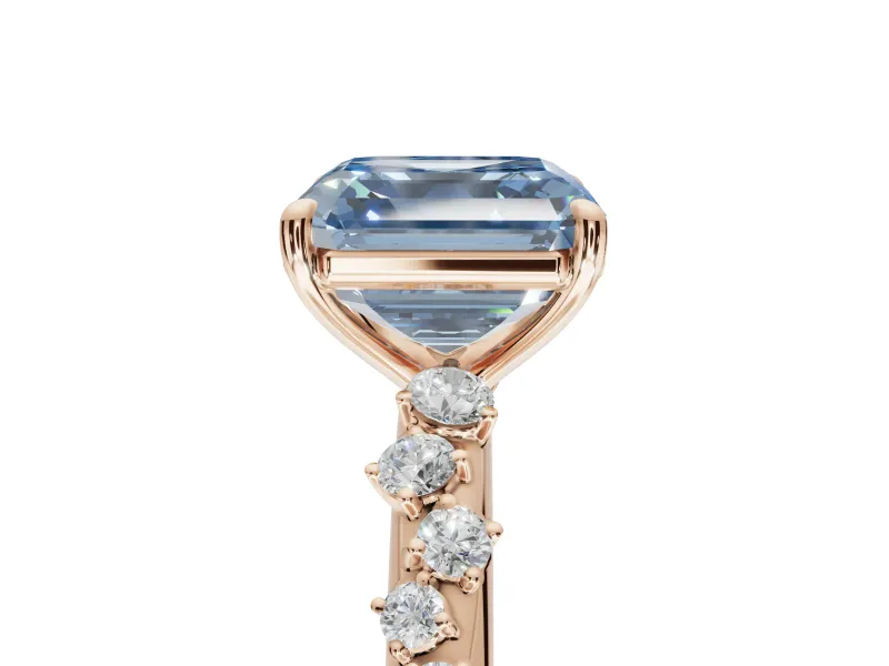 Asscher Cut Graduated Solitaire Engagement Ring Setting for a Fancy Blue Lab-Grown Diamond | Rose Gold